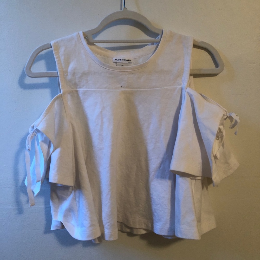 Club Monaco open shoulder bow crop blouse